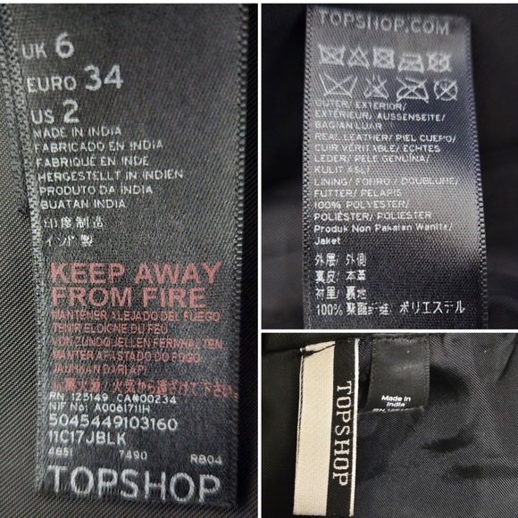 Topshop Real Leather Moto Biker Jacket Size 2 - Picture 7 of 16